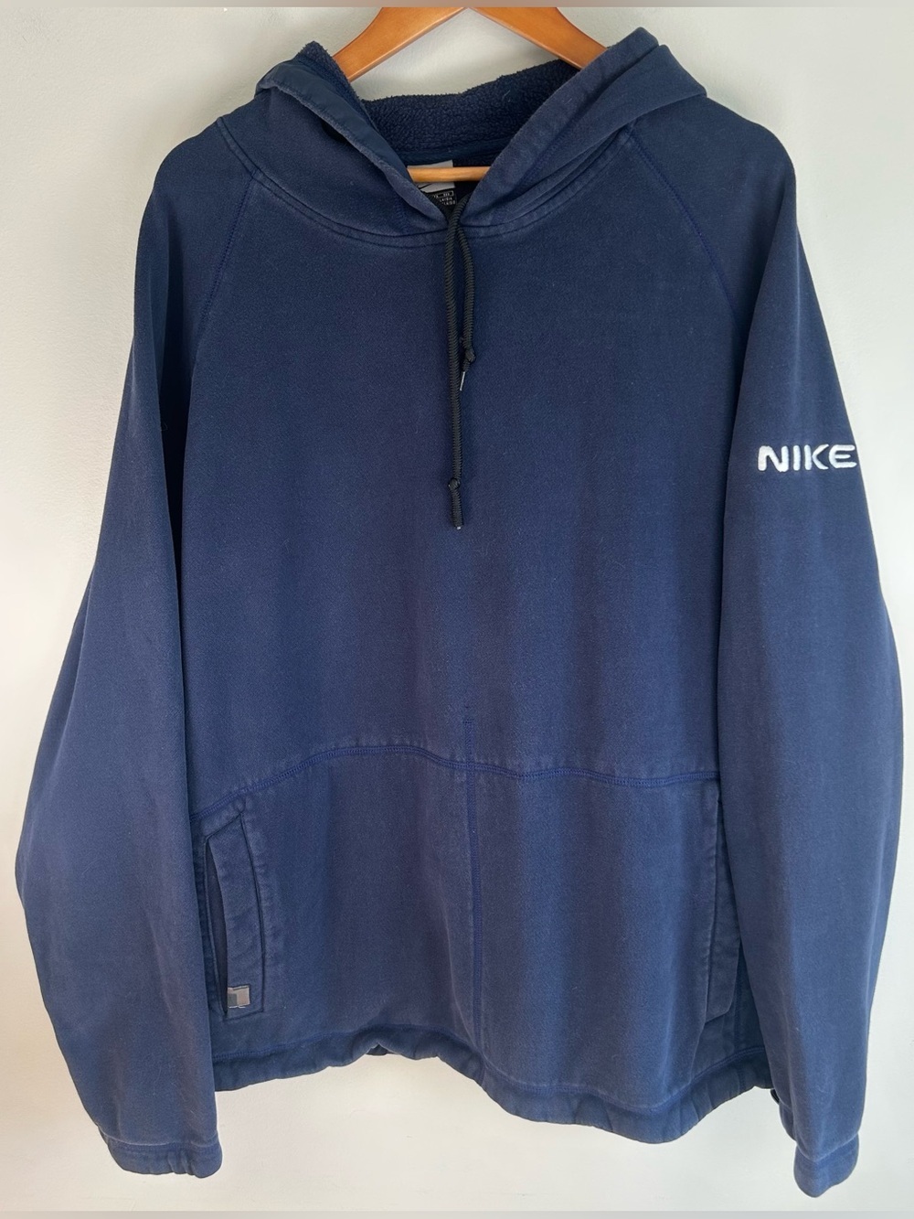 Vintage Nike Men’s Hoodie Pullover Sz XXL Soft Fleece Swoosh Faded Navy 90s Y2K